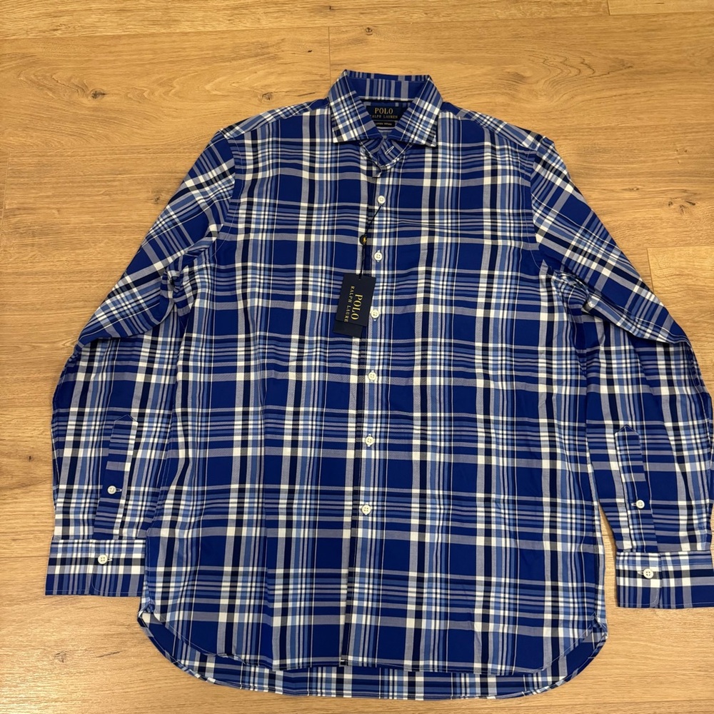 Ralph Lauren Blue & White Plaid Button-Down Shirt